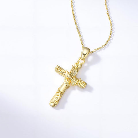 14K Gold Plated Cross Pendant Necklace for Women