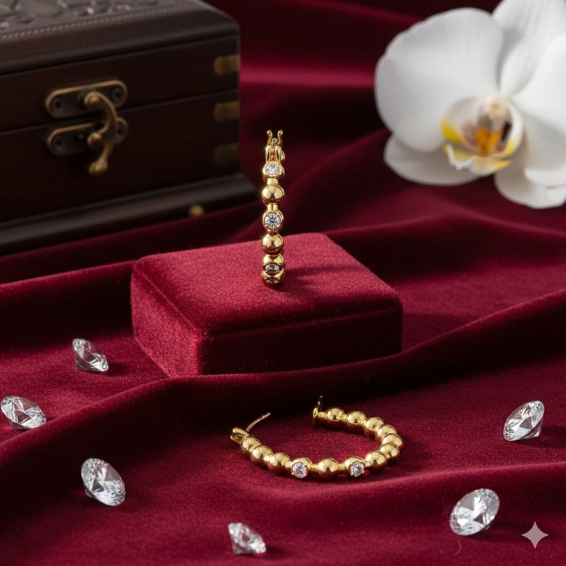 14K Gold Plated Round Heart Cubic Zirconia Elegant  Earring for Women