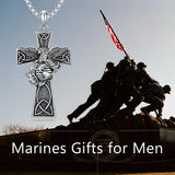 925 Sterling Silver Marines Cross Pendant Necklace for Men