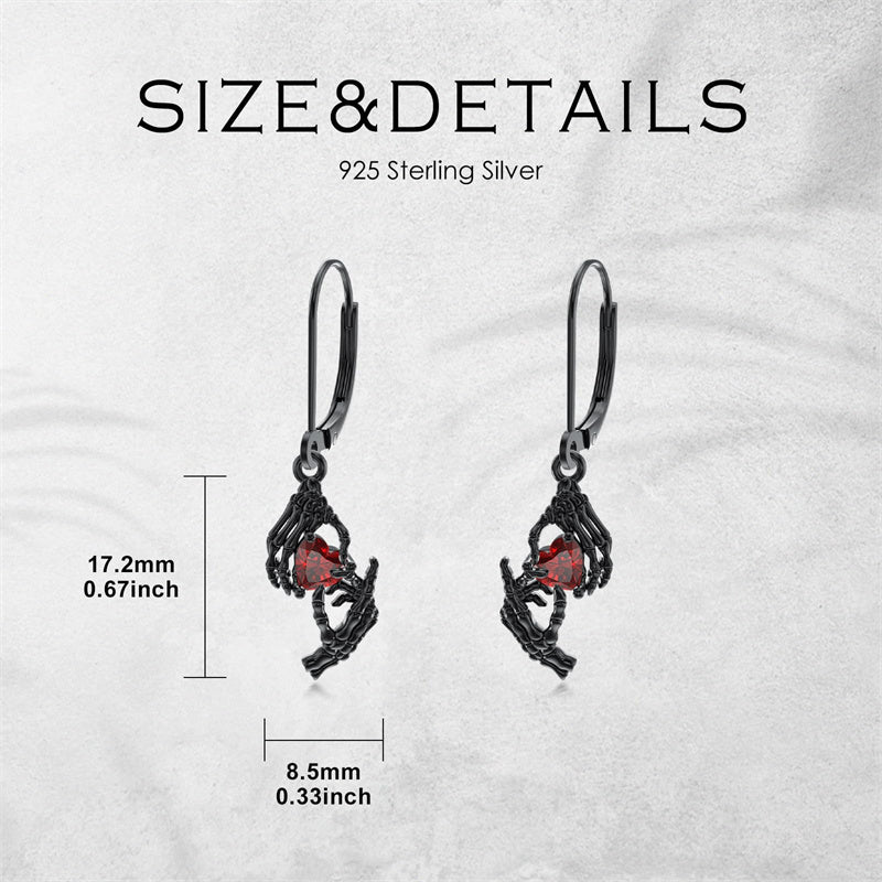 Sterling Silver Cubic Zircon Skull Leverback Earrings