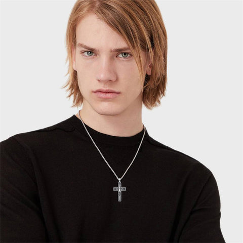 Sterling Silver Wooden Lion Orthodox Sword Wolf Cross Pendant Necklace