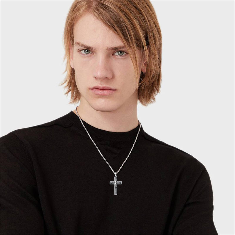 Sterling Silver Wooden Lion Orthodox Sword Wolf Cross Pendant Necklace