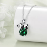 Panda Necklace Sterling Silver Panda Pendant Birthstone Jewlery Gift for Women