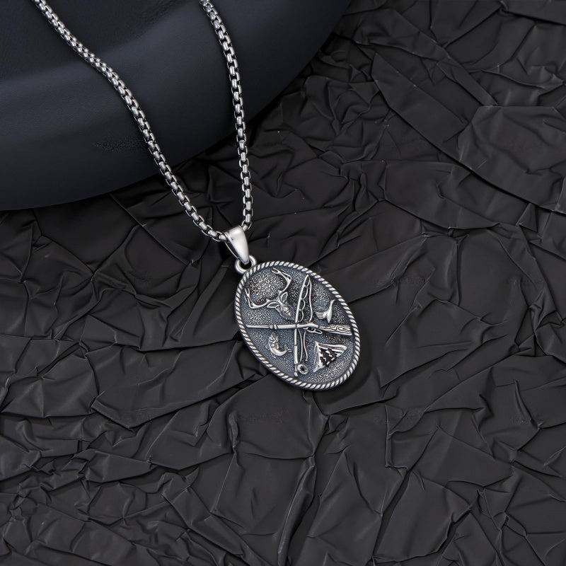 Sterling Silver Deer Bass Fish Wild Duck Fish Hook Pendant Necklace Hunting Jewelry Gifts for Men