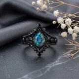 Sterling Silver 10K  14K  18K  Gold Personalized Engraved Black Opal Engagement Wedding Promise Ring for Her