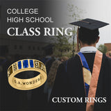 Sterling Silver 10K 14K 18K Gold Personalized Birthstone Pattern Class Ring for Men