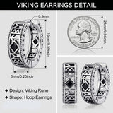14K Gold Plated  Cubic Zircon Norse Viking Runes Hoop Earrings Viking Jewelry Gift for Men