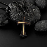 14K Gold Plated Wooden Abalone Shell Cross Pendant Necklacefor Men