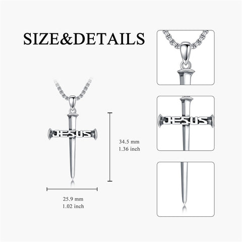 Sterling Silver  Nail Cross Jesus Pendant Necklace