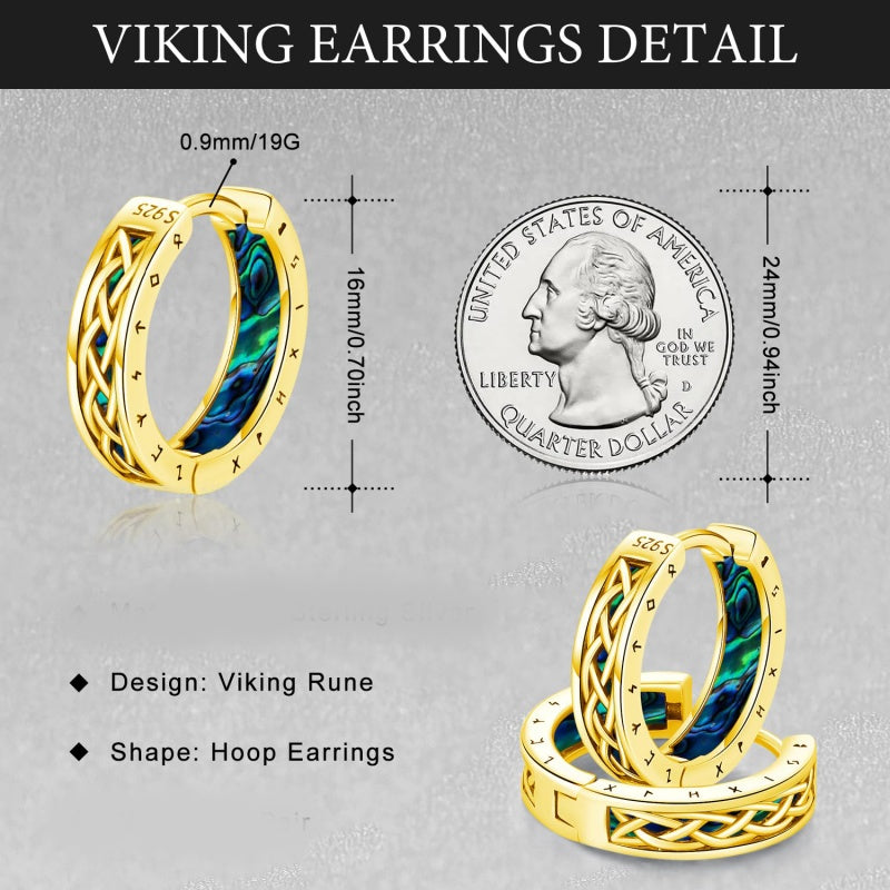 14K Gold Plated  Viking Hoop Earrings