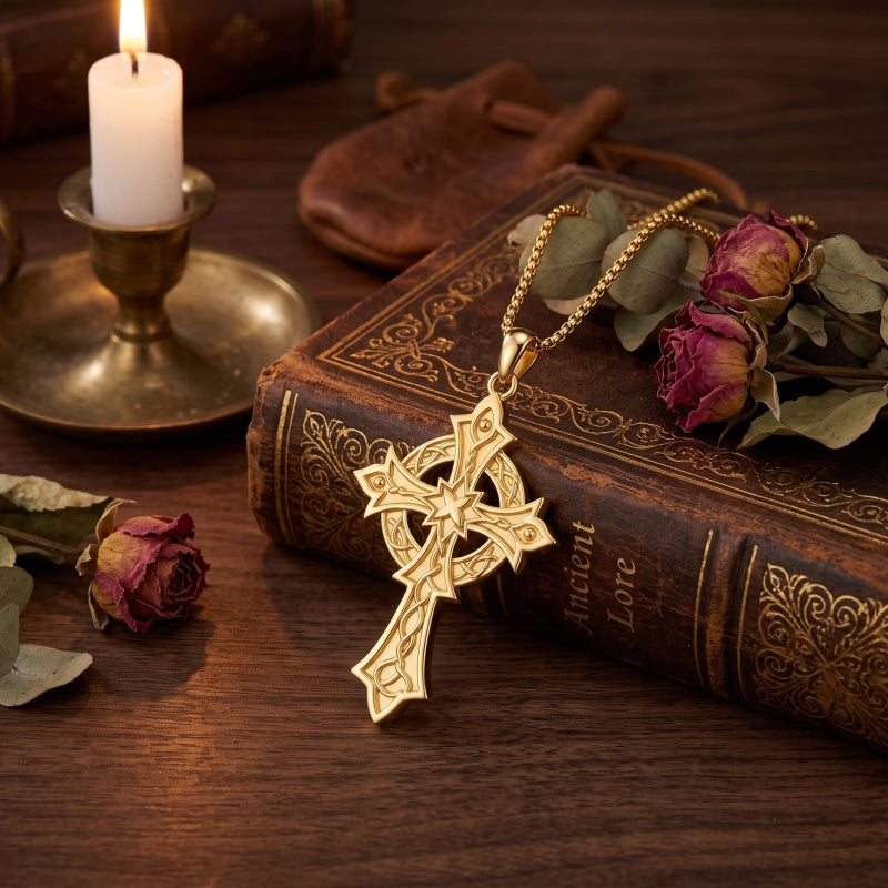 10K 14K 18K Gold Cross Pendant Necklace Religious Jewelry Gifts for Men and Women