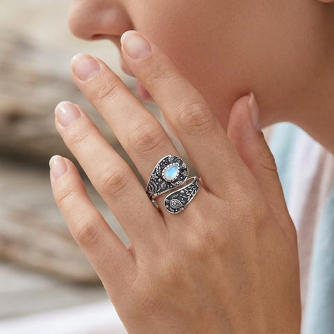 Sterling SilverMustard Seed Turtle Ocean Butterfly Dragonfly Turquoise Adjustable  Spoon Ring Spoon Jewelry for Women