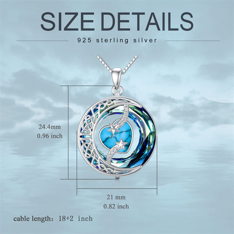 Sterling Silver Crystal Heart Birthstone Moon Star Pendant Necklace