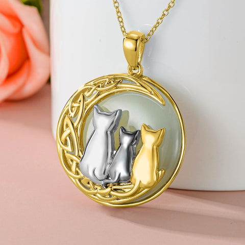 14K Gold Plated Natural Jade Hummingbird Cat Dragonfly Butterfly Bee Pendant Necklace for Women