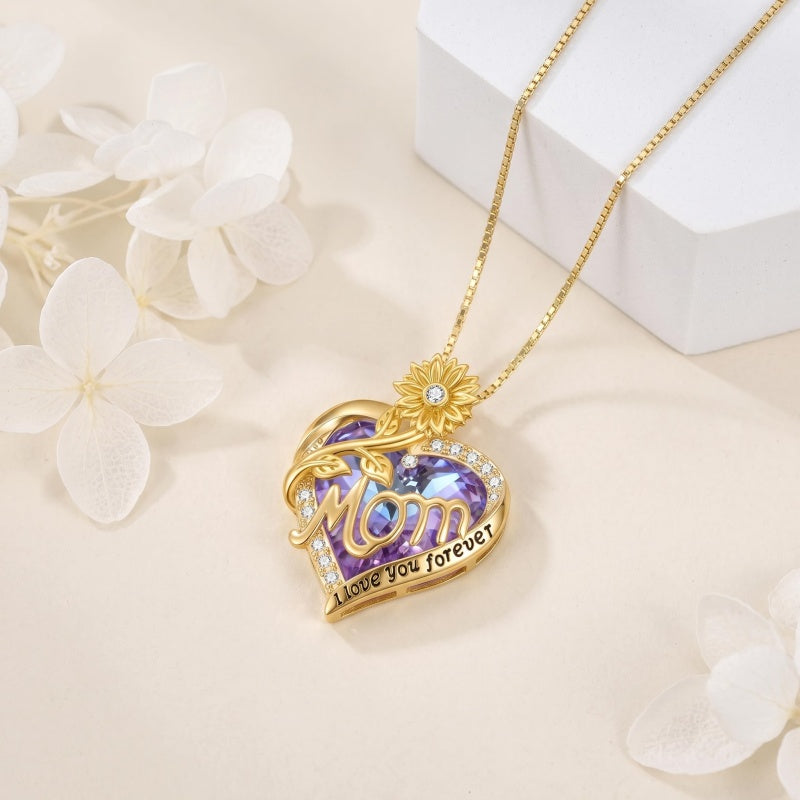 14K Gold Plated Heart Crystal Rose Mom  Sister Daughter Pendant Necklace for Woman