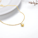 Real 14k Gold Puff Heart Anklet for Women, Love Ankle Bracelet Foot Jewelry Gifts for Her, 9+1+1 Inch