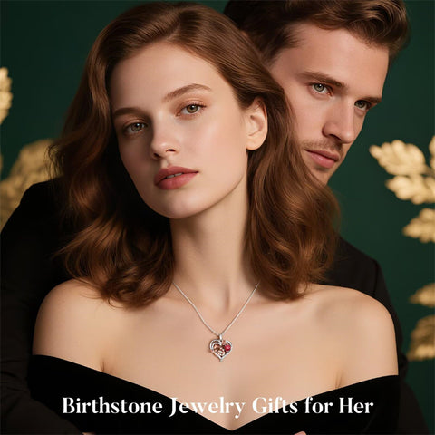 Sterling Silver Heart Birthstone Couple Hugging Necklace for Women Valentine's Day Gift
