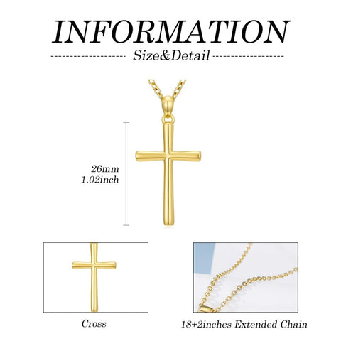 14K Gold Plated Cross Pendant Necklace Faith Jewelry Gift for Women