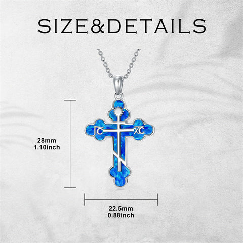 Sterling Silver Russian Eastern Orthodox Cross Pendant Necklace
