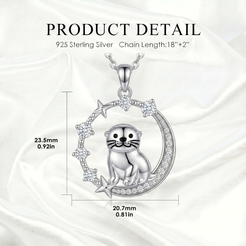 Sterling Silver Cubic Zirconia Raccoon Cat Dog Corgi Otter Highland Cow Pendant Necklace Gift for Birthday Christmas