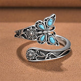 Sterling Silver Dragonfly Ring Butterfly Ring Hummingbird Spoon Ring Oxidized Animal Adjustable Ring for Women