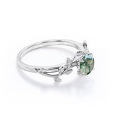 Sterling Silver Natural Green Moss Agate Engagement Ring