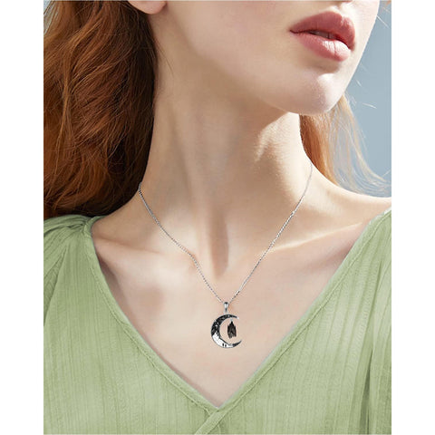 Crescent Moon 2 Cat Bat Black Cat Bunny Fox Highland Cow Horse Pendant Necklace Mother's Day Gift
