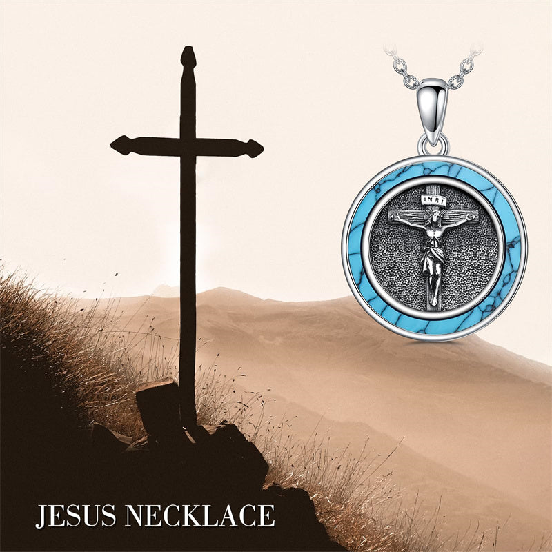 Sterling Silver Crown of Thorns Jesus St Benedict St Michael Pendant Necklace