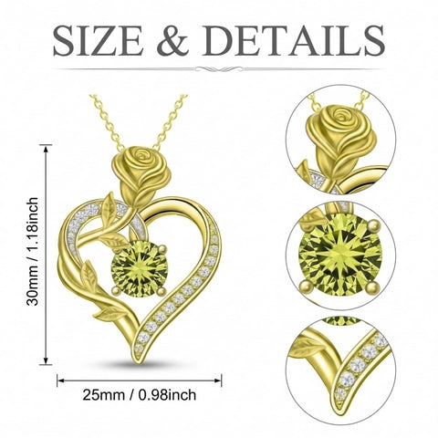 14K Gold Plated 12 Months Birthstone Rose Flower Pendant Necklace Anniversary Birthday Gift