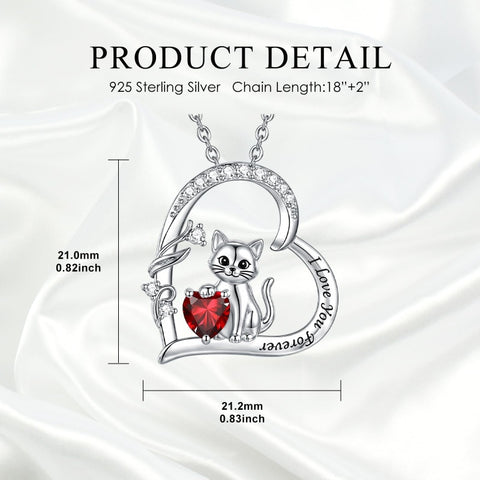 Sterling Silver Birthstone Cat Pendant Necklace Jewelry Christmas Birthday Gifts for Women