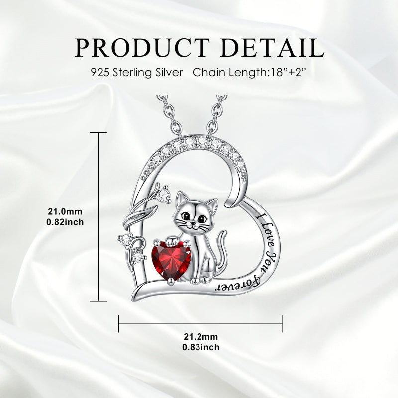Sterling Silver Birthstone Cat Pendant Necklace Jewelry Christmas Birthday Gifts for Women