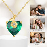 10K 14K 18K Yellow Gold Heart Birthstone Sunflower Pendant Necklace