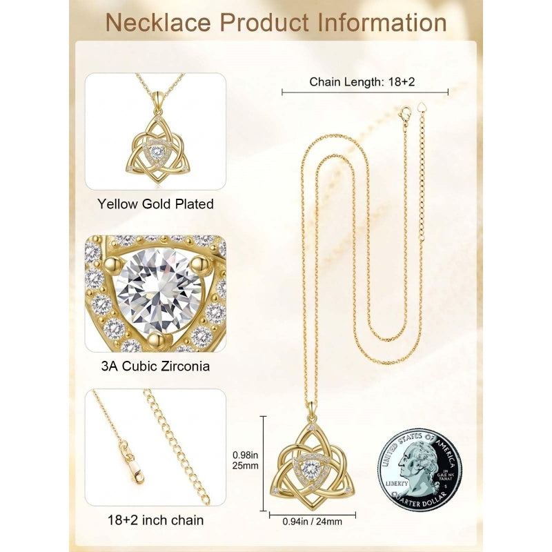 14K Gold Plated Celtic Knot Pendant Necklace Irish Jewelry Gift for Her