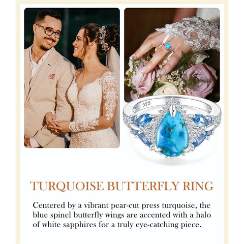 Sterling Silver Cushion Marquise Pear Round Oval Cut Turquoise Engagement Ring for Women