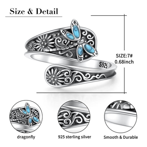 Sterling Silver Dragonfly Ring Butterfly Ring Hummingbird Spoon Ring Oxidized Animal Adjustable Ring for Women