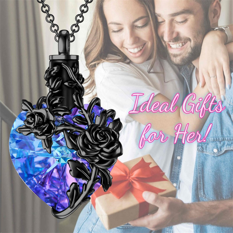 Sterling Silver Heart Crystal Rose Urn Necklaces for Ashes for Women