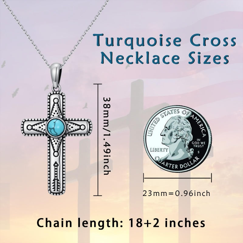 14K Gold Plated Turquoise Cross Pendant Necklace Western Jewelry for Women