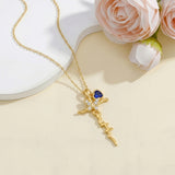 14K Gold Plated  Birthstone  Cross Butterfly Necklace for Women