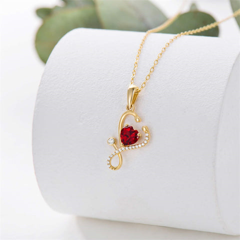 14K Gold Heart-Shaped Stethoscope Pendant Necklace