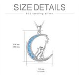 Sterling Silver Moon Cat Pendant Necklace