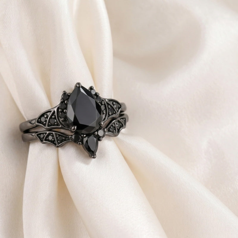 Sterling Silver 10K  14K  18K Gold 1CT-4CT Black Onyx Engagement Ring Gothic Wedding Promise Ring