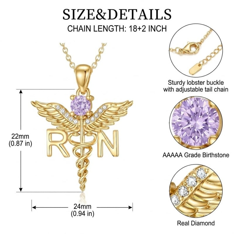 14K Gold  Plated Nurse Caduceus Necklace for Women  RN Registered Graduation Gift