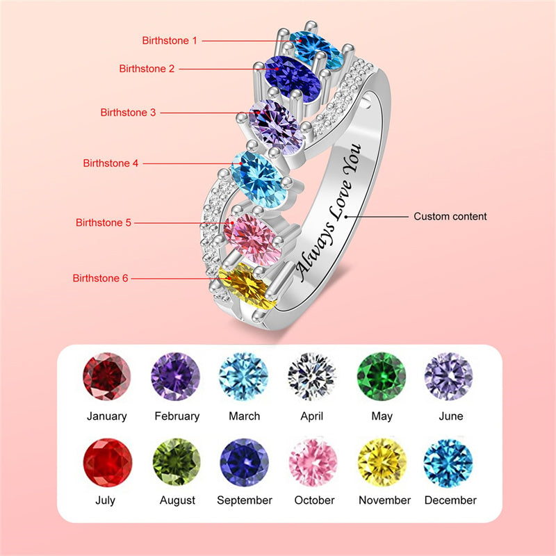 Copper Sterling Silver Personalized 1-6 Simulated Birthstones  Infinity Family Ring for Women