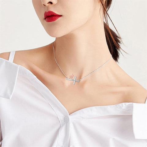 Sterling Silver Cross Father Daughter Mother Daughter Sister Pendant Necklace Engraved with I Love You Forever
