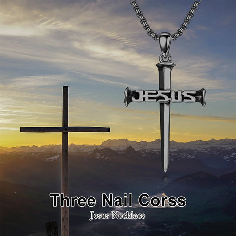 Sterling Silver  Nail Cross Jesus Pendant Necklace