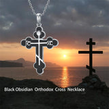 Sterling Silver Russian Eastern Orthodox Cross Pendant Necklace