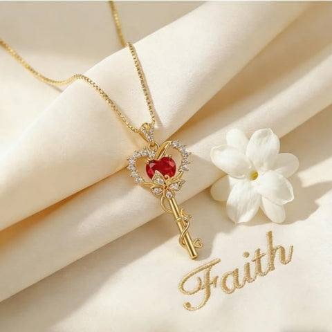 Birthstone Infinity Heart 14K Gold Plated Butterfly Key Pendant Necklace Gift for Her