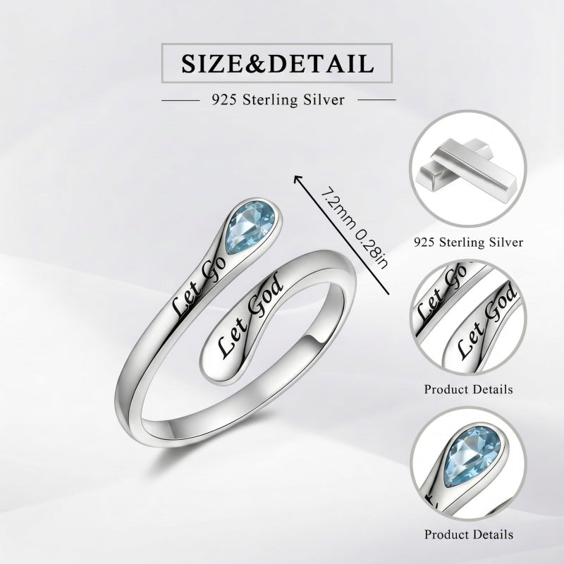 Sterling Silver I Am Enough God Is With Me Let Go Let God Faith Over Fear Faith Hope Love Just Breathe Open Ring