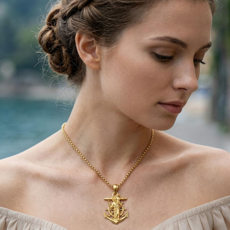 Christian Religious Medal Amulet 14K Gold Plated Pendant  Necklace