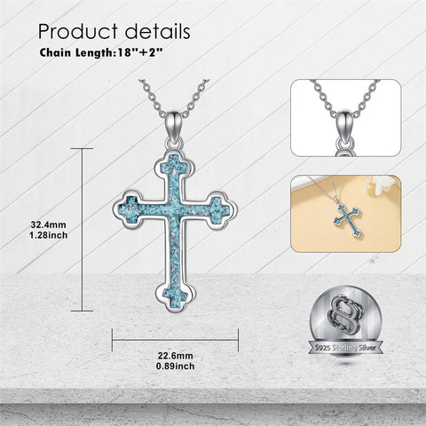 Sterling Silver Russian Eastern Orthodox Cross Pendant Necklace